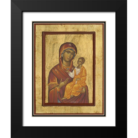 Byzantine Icon Haloed Virgin Mary with Baby Jesus Black Modern Wood Framed Art Print with Double Matting by anonymous