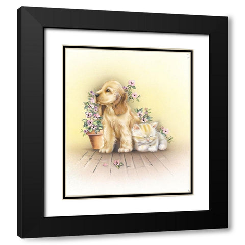 Cat and Dog Black Modern Wood Framed Art Print with Double Matting by Hoenderkamp, Patrick
