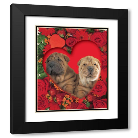 Puppies In Heart Black Modern Wood Framed Art Print with Double Matting by Hoenderkamp, Patrick