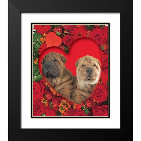 Puppies In Heart Black Modern Wood Framed Art Print with Double Matting by Hoenderkamp, Patrick