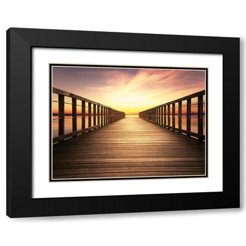 Bay Bridge Sunset Black Modern Wood Framed Art Print with Double Matting by Paulus
