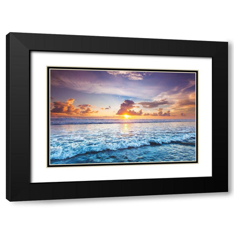 Sunset over Blue Sea Black Modern Wood Framed Art Print with Double Matting by Mikhaylov