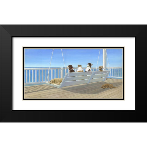 Tails on a Porch Swing Black Modern Wood Framed Art Print with Double Matting by Saxe, Carol