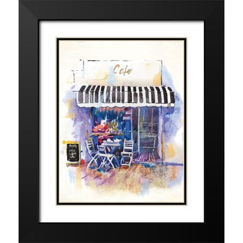 Cafe Terrace Black Modern Wood Framed Art Print with Double Matting by Anonymous