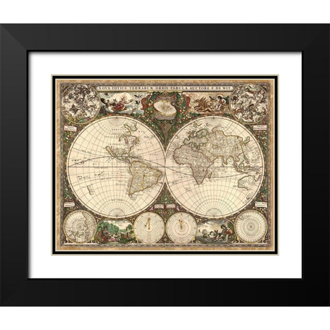 Nova Totius Terrarium Orbis, 1660 Black Modern Wood Framed Art Print with Double Matting by Wit, Frederick de