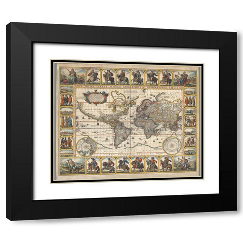 Nova Totius Terrarum Orbis Tabula, 1652 Black Modern Wood Framed Art Print with Double Matting by Visscher, Claes Janszoon