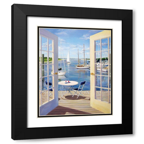 Table on the Harbor Black Modern Wood Framed Art Print with Double Matting by Saxe, Carol