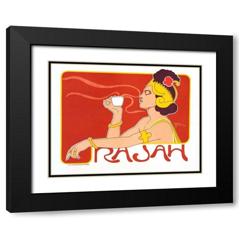 Rajah Coffee 1897 Black Modern Wood Framed Art Print with Double Matting by Meunier, Henry