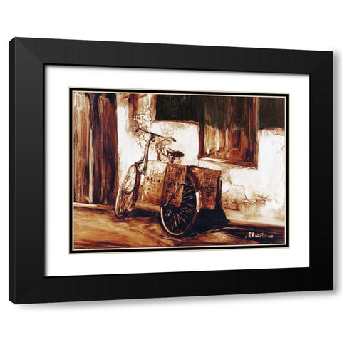 Cottage Bicycle Black Modern Wood Framed Art Print with Double Matting by Sipos, Judit