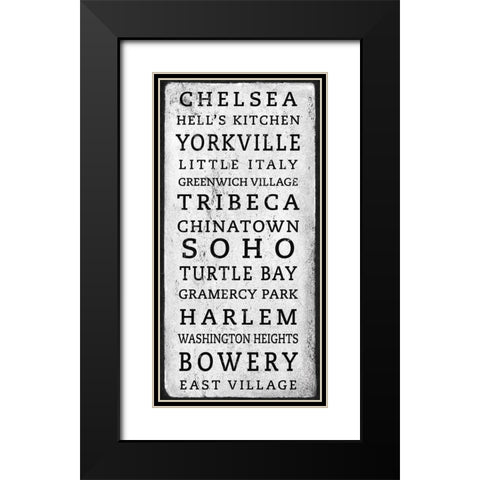 NYC Districts Sign BW Black Modern Wood Framed Art Print with Double Matting by Anonymous