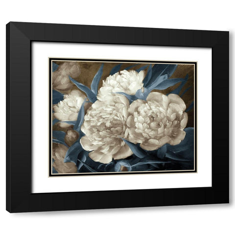 Peonies painting in blue-brown  Black Modern Wood Framed Art Print with Double Matting by Anonymous