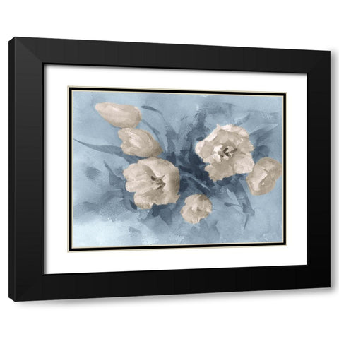 Tulips painting in blue-brown  Black Modern Wood Framed Art Print with Double Matting by Lipeikaite, E.