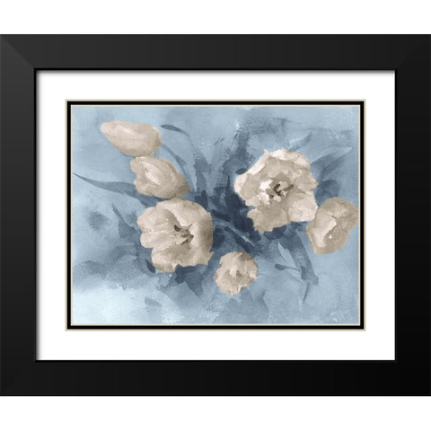 Tulips painting in blue-brown  Black Modern Wood Framed Art Print with Double Matting by Lipeikaite, E.