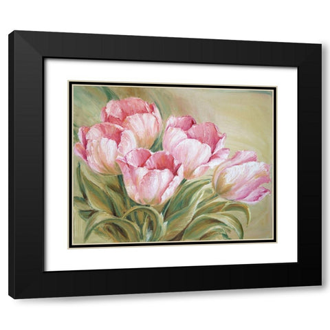Tulips Painting Pink Black Modern Wood Framed Art Print with Double Matting by Anker