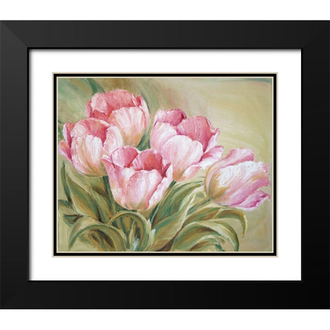 Tulips Painting Pink Black Modern Wood Framed Art Print with Double Matting by Anker