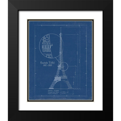Eiffel Tower Blue Print Black Modern Wood Framed Art Print with Double Matting by Sussenn