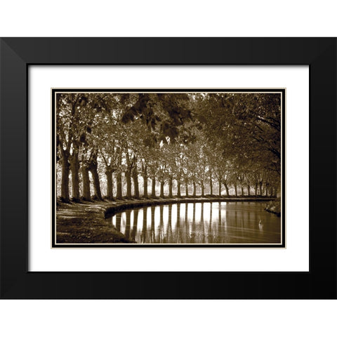 Tree Line at Pond Black Modern Wood Framed Art Print with Double Matting by Anonymous