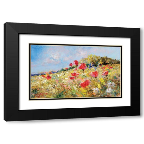 Wild Flower Hill Black Modern Wood Framed Art Print with Double Matting by Anonymous