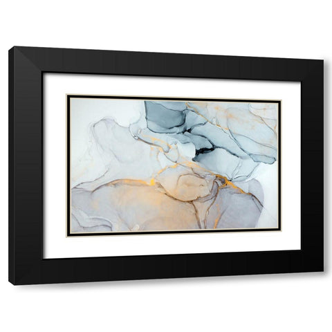 Blue, Grey, Gold Abstract Black Modern Wood Framed Art Print with Double Matting by Dein, Mari