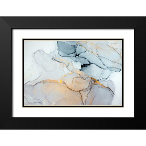 Blue, Grey, Gold Abstract Black Modern Wood Framed Art Print with Double Matting by Dein, Mari