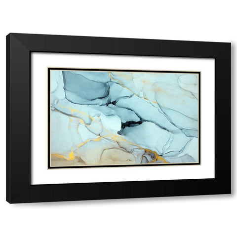 Turquoise Ink Abstract Black Modern Wood Framed Art Print with Double Matting by Dein, Mari