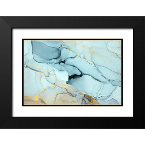 Turquoise Ink Abstract Black Modern Wood Framed Art Print with Double Matting by Dein, Mari