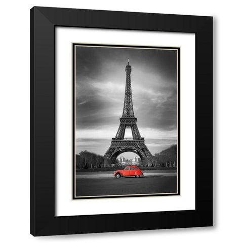 Retro Red and the Eiffel Tower  Black Modern Wood Framed Art Print with Double Matting by Anonymous