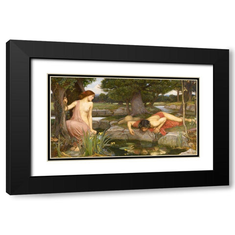 Echo And Narcissus Black Modern Wood Framed Art Print with Double Matting by Waterhouse, J. W.