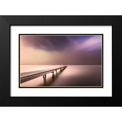 Long Pier in Early Morning Black Modern Wood Framed Art Print with Double Matting by Anon.