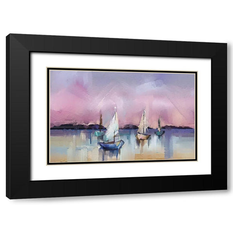 Seascape with Sunlit Background Black Modern Wood Framed Art Print with Double Matting by Pornmingmas, N.
