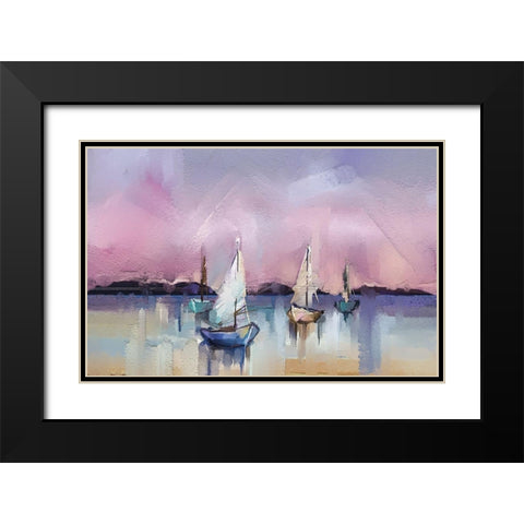 Seascape with Sunlit Background Black Modern Wood Framed Art Print with Double Matting by Pornmingmas, N.