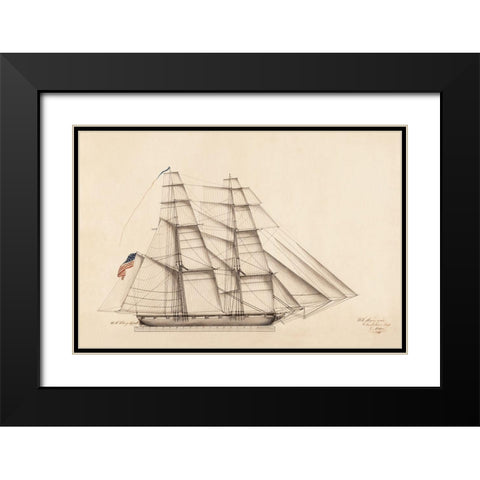 U.S. Big Spark Sailboat Black Modern Wood Framed Art Print with Double Matting by Anonymous
