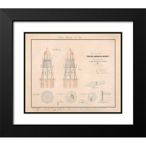 Cape Arago Light House Black Modern Wood Framed Art Print with Double Matting by Anonymous