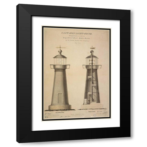 Cast-Iron Light House Black Modern Wood Framed Art Print with Double Matting by C. Hastings