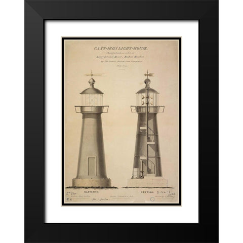 Cast-Iron Light House Black Modern Wood Framed Art Print with Double Matting by C. Hastings