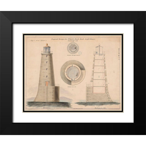 Whales Back Rock Light House Black Modern Wood Framed Art Print with Double Matting by Anonymous