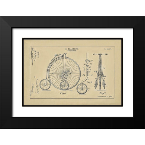 Velocipede Technical Drawing Black Modern Wood Framed Art Print with Double Matting by Anonymous