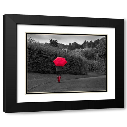 Red Boots and Umbrella Black Modern Wood Framed Art Print with Double Matting by Anonymous