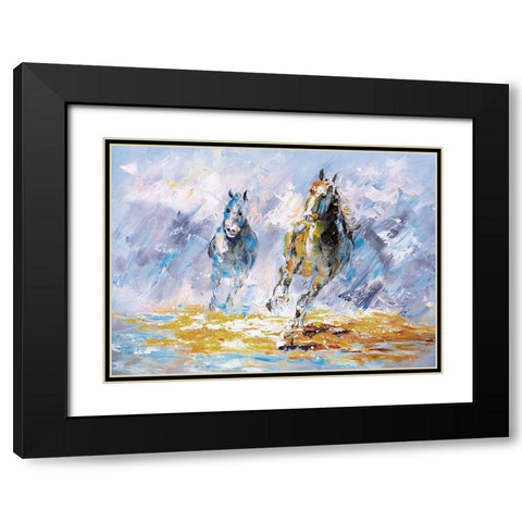 Horses Running Oil Painting Black Modern Wood Framed Art Print with Double Matting by Chen, Y.C.