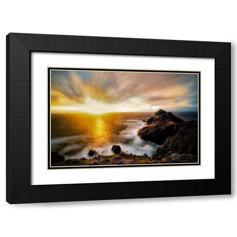 Sunset over Gurnards Headq. Cornwall, England Black Modern Wood Framed Art Print with Double Matting by Frates, Dennis