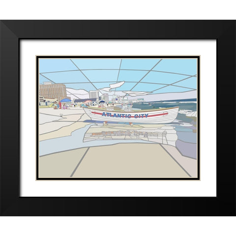 Atlantic City Beach Vista Scene Black Modern Wood Framed Art Print with Double Matting by Mandell, Jonathan