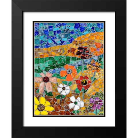 Mountainscape with Flowers II Black Modern Wood Framed Art Print with Double Matting by Mandell, Jonathan