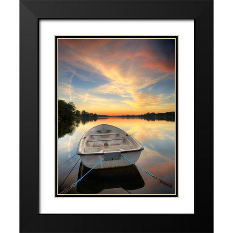 Rowboat on Summer Lake, Color Black Modern Wood Framed Art Print with Double Matting by Anonymous