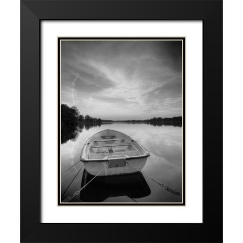 Rowboat on Summer Lake Black Modern Wood Framed Art Print with Double Matting by Anonymous