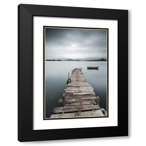 Peaceful Pier, Color Black Modern Wood Framed Art Print with Double Matting by Anonymous