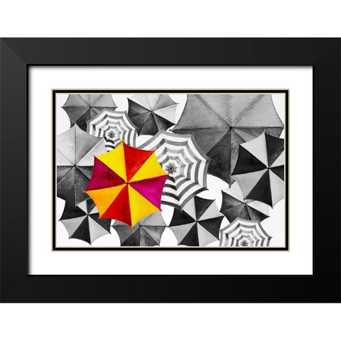 Watercolor Umbrella Painting Black Modern Wood Framed Art Print with Double Matting by Kongchan, Tanom