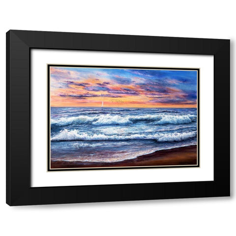 Sunset Over Ocean Black Modern Wood Framed Art Print with Double Matting by Dimitrov, Boyan
