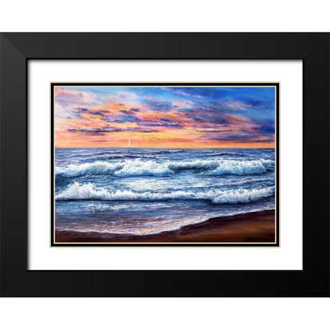 Sunset Over Ocean Black Modern Wood Framed Art Print with Double Matting by Dimitrov, Boyan