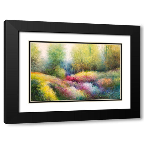 Spring Meadow with Flowers Black Modern Wood Framed Art Print with Double Matting by Rossi, Giorgio