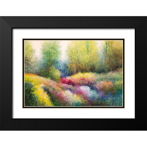 Spring Meadow with Flowers Black Modern Wood Framed Art Print with Double Matting by Rossi, Giorgio